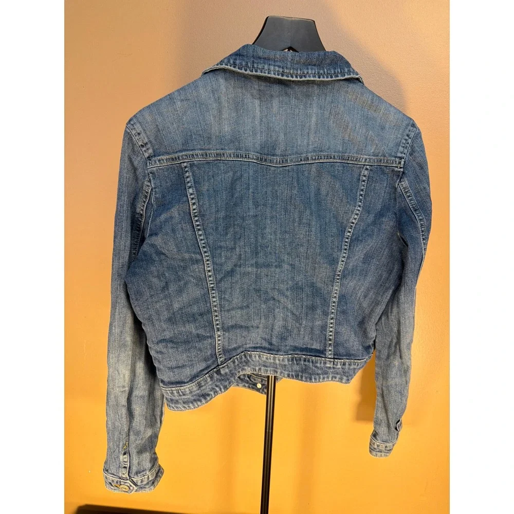 Elle Womens Denim Jacket Medium Wash Blue Button Front‎ Jean Jacket Size L